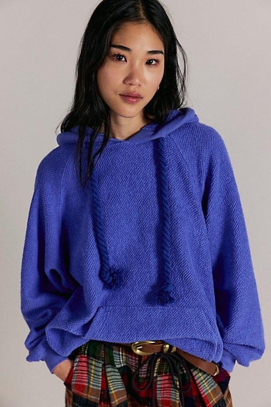 NEW free people looped in hoodie iris blue L
